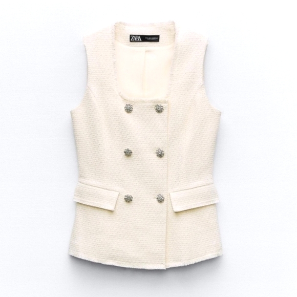 Zara Set 2pc  tweed textured  vest and pants - Picture 13 of 14